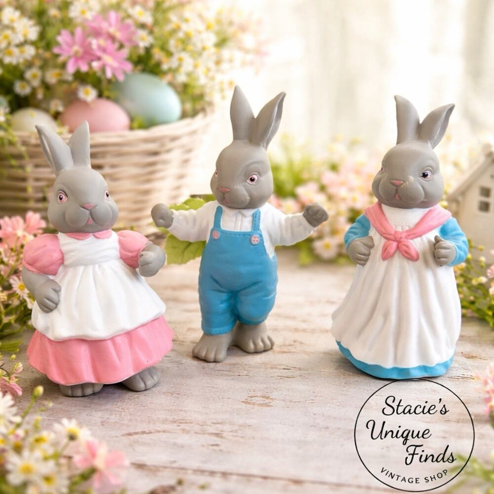 Department 56 Easter Bunny Figurines Set 3 Spring Rabbits Vintage Decor
